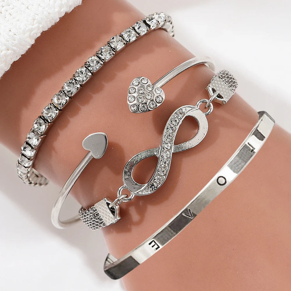 Vintage Elegant 4pcs Bracelet Set - Adjustable Heart & Infinity Bangle - Women's Daily & Gift Occasion Jewelry