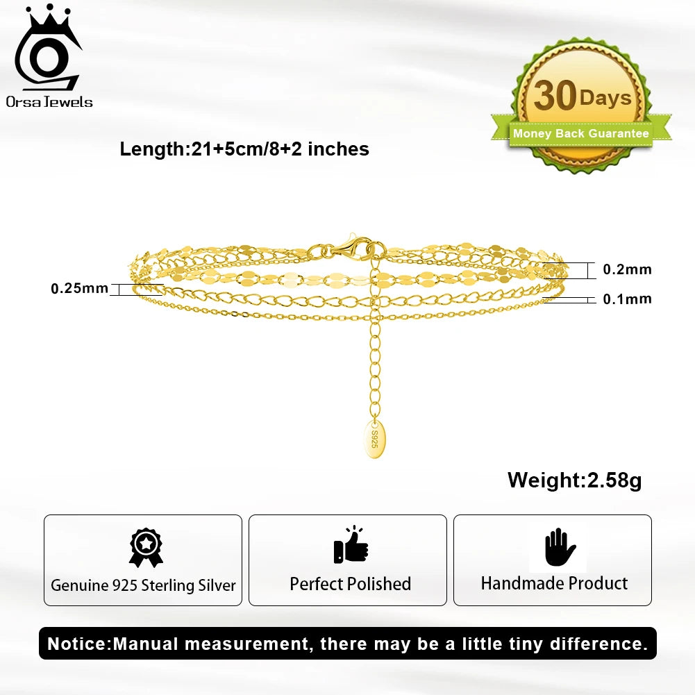 ORSA JEWELS 14K Gold 925 Sterling Silver Layered Chain Anklet for Women Girls Summer Beach Foot Chain Ankle Straps Jewelry SA58