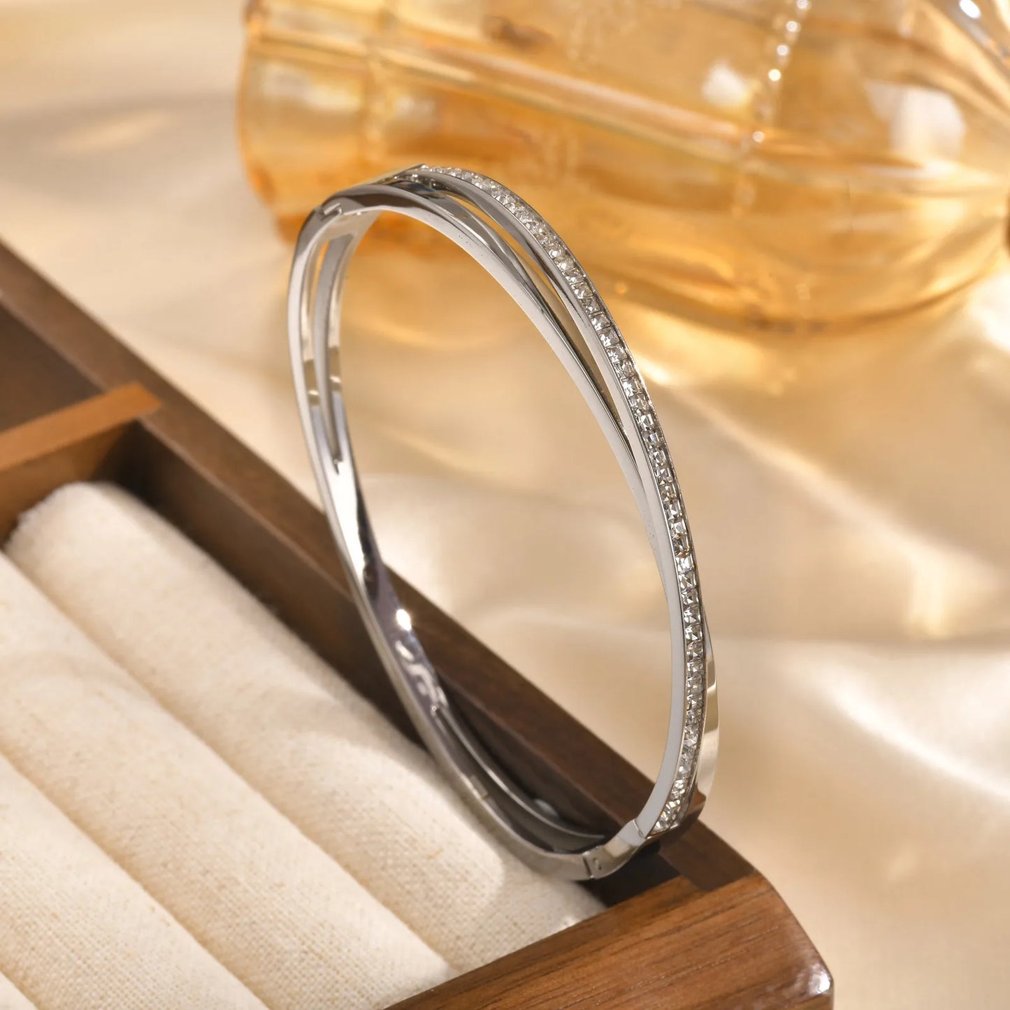 Stainless Steel Zircon Openable Bracelet for Women Girls Silver Color Simple Trendy Wrist Bracelets Jewelry Gifts