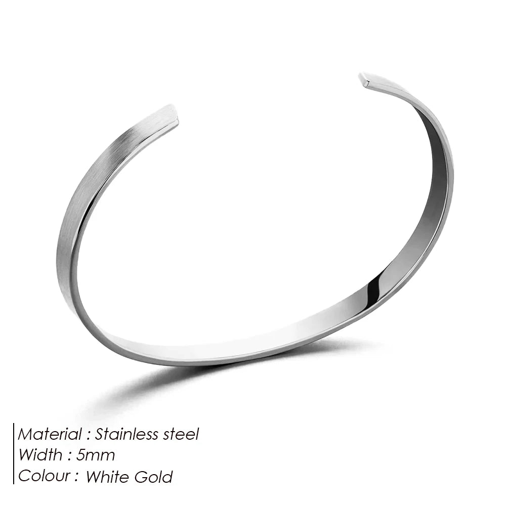ELANDIS Stainless Steel Open Bangle Minimalist Men's Jewelry Fashion Platinum Bracelet Popular Couple Holiday Gift