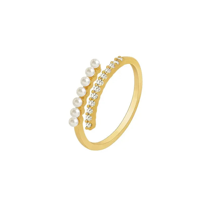 Light Luxury Micro Rhinestone Rings for Woman Gold-color Elegant Simulated Pearl Open Ring Party Wedding Stackable Ring Jewelry
