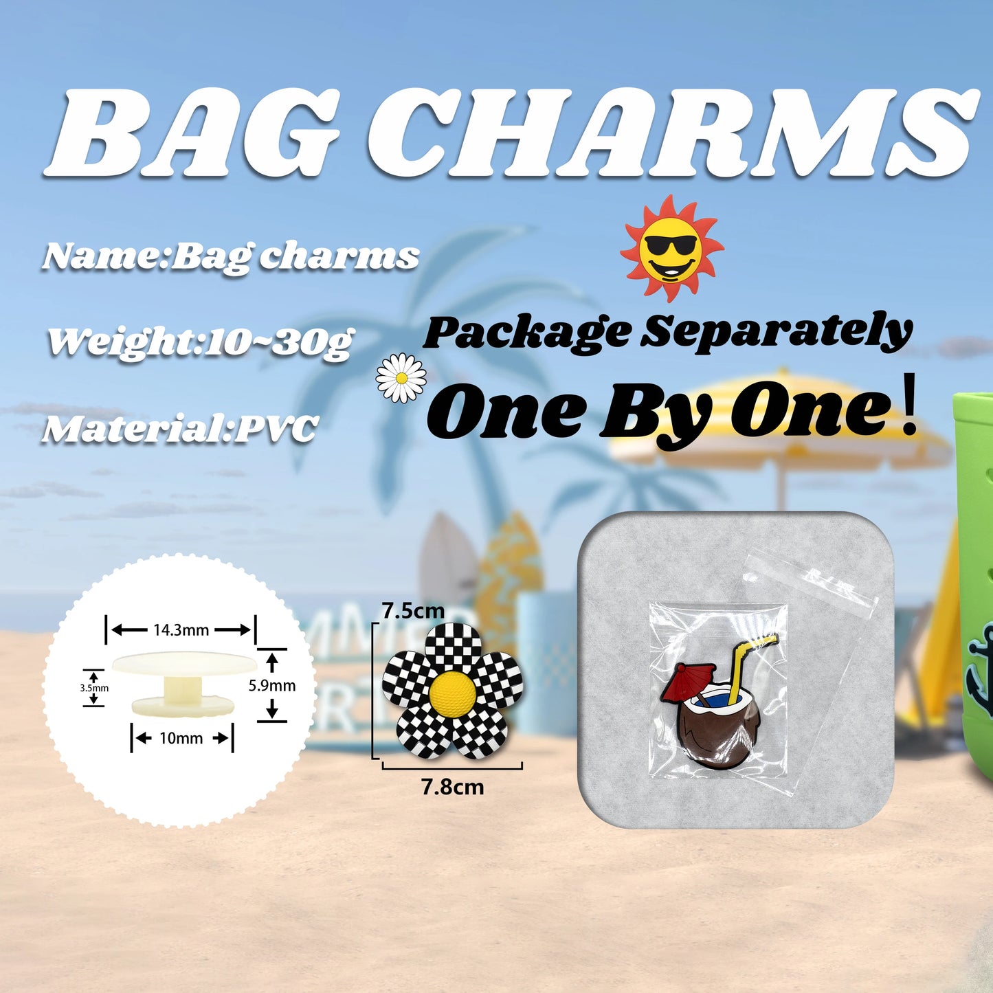 1pcs Rose MOM Lift Charms For Beach Bag Accessories Sunflower Rainbow Handbag Decoration Beach Duck Tote Bag Accessories