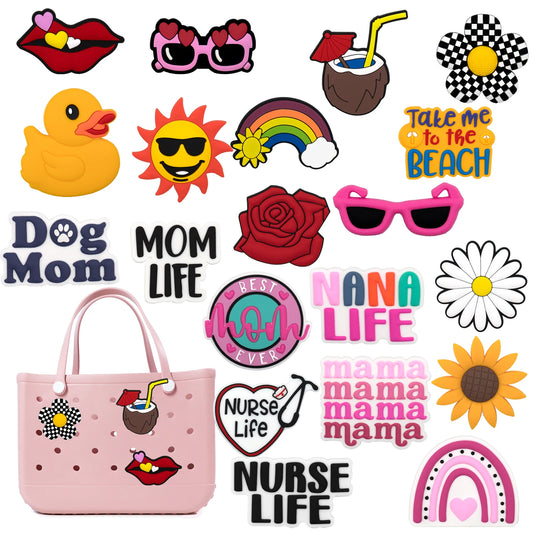 1pcs Rose MOM Lift Charms For Beach Bag Accessories Sunflower Rainbow Handbag Decoration Beach Duck Tote Bag Accessories