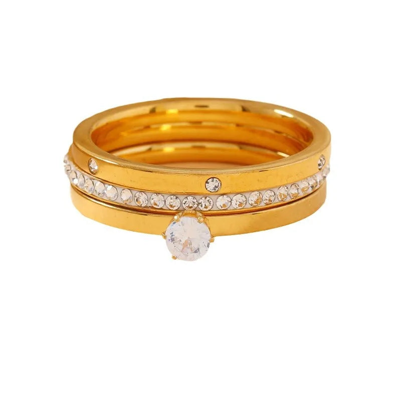 Luxury Stainless Steel Ring For Women Three-Piece Set Zircon Classic Fashion Finger Accessory Jewelry Female Gifts