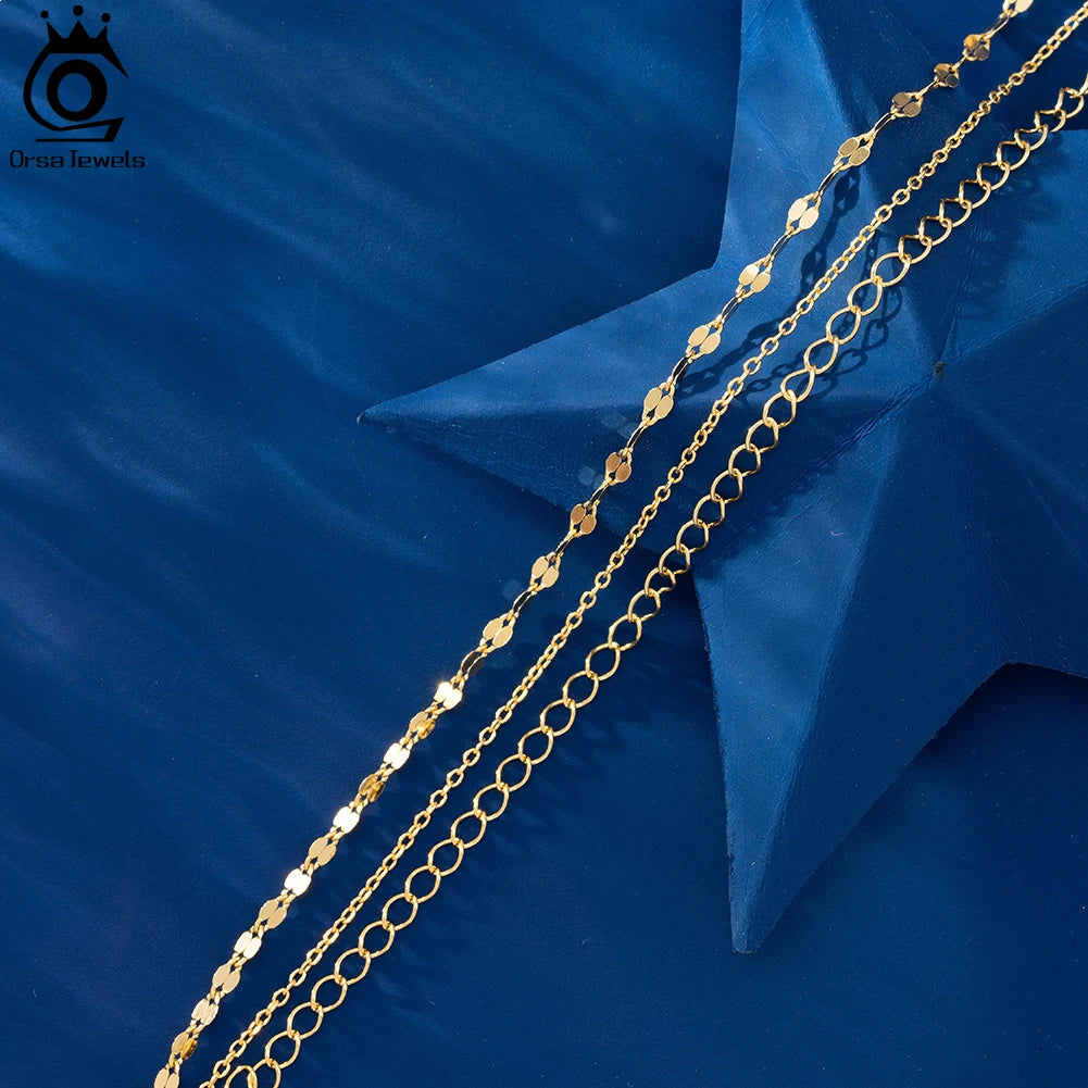 ORSA JEWELS 14K Gold 925 Sterling Silver Layered Chain Anklet for Women Girls Summer Beach Foot Chain Ankle Straps Jewelry SA58