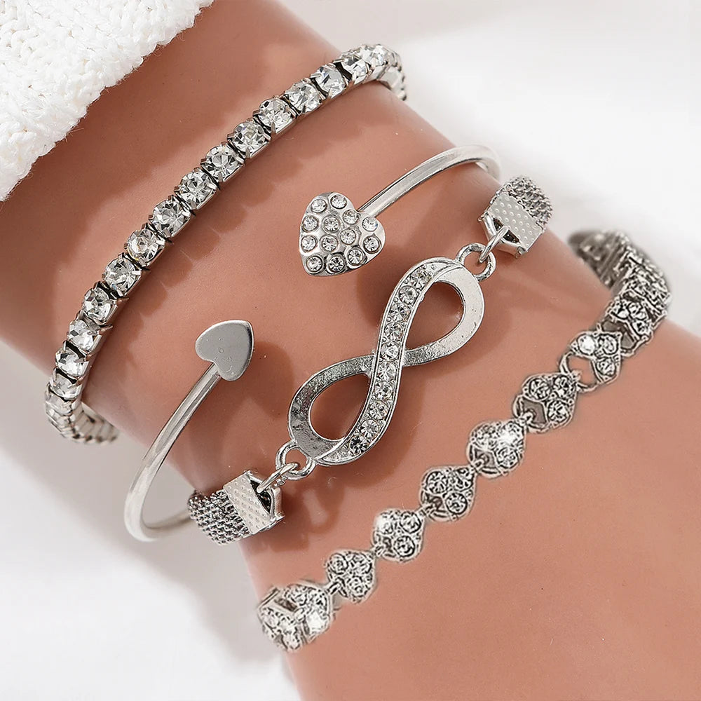 Vintage Elegant 4pcs Bracelet Set - Adjustable Heart & Infinity Bangle - Women's Daily & Gift Occasion Jewelry