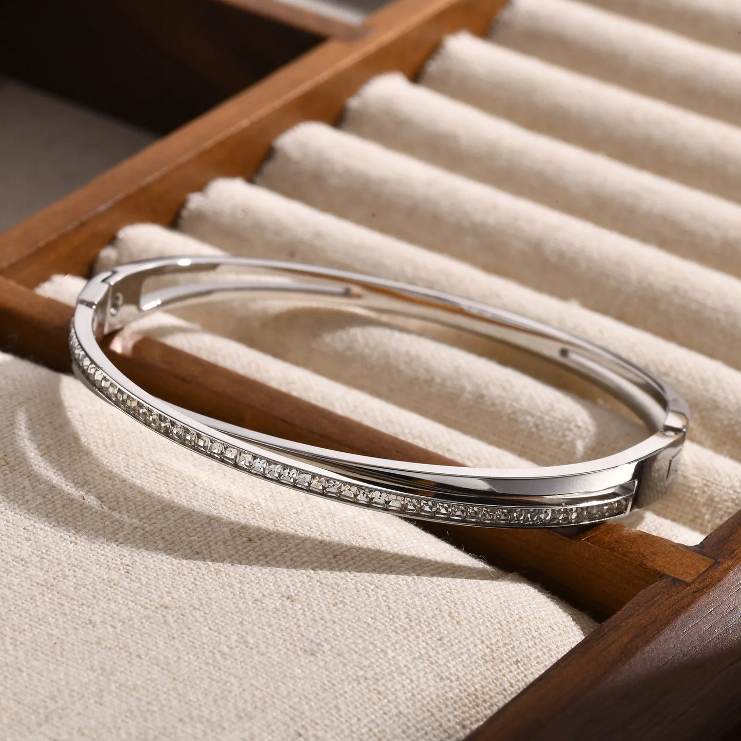 Stainless Steel Zircon Openable Bracelet for Women Girls Silver Color Simple Trendy Wrist Bracelets Jewelry Gifts
