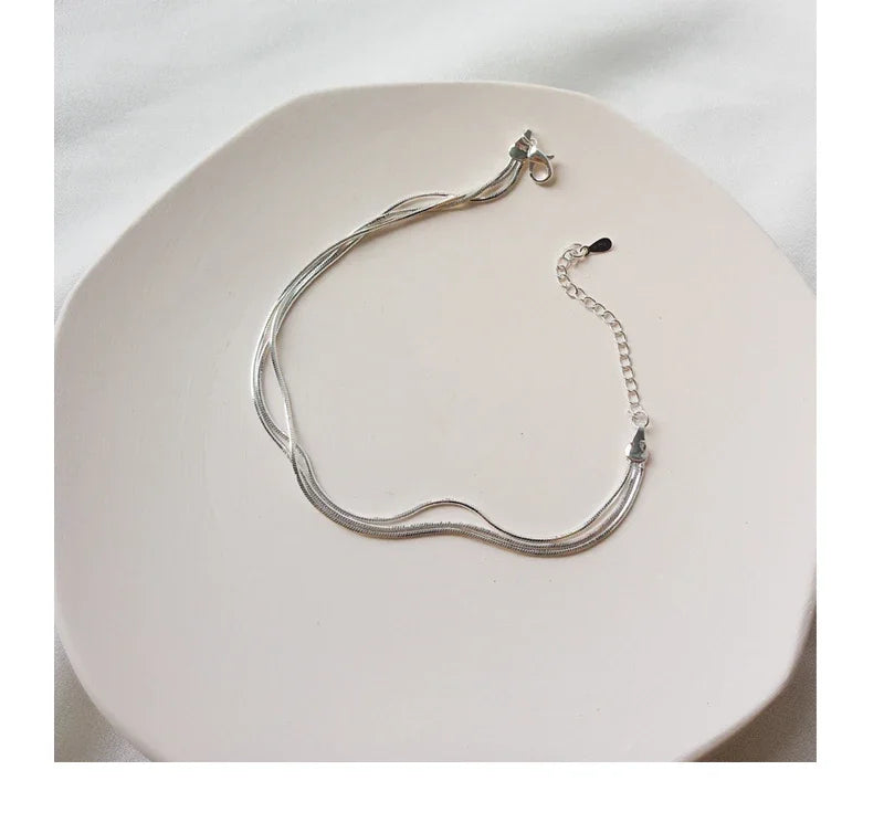 New Arrival Fashion 925 Sterling Ladies Silver three layer Anklet Bracelet For Women Jewelry