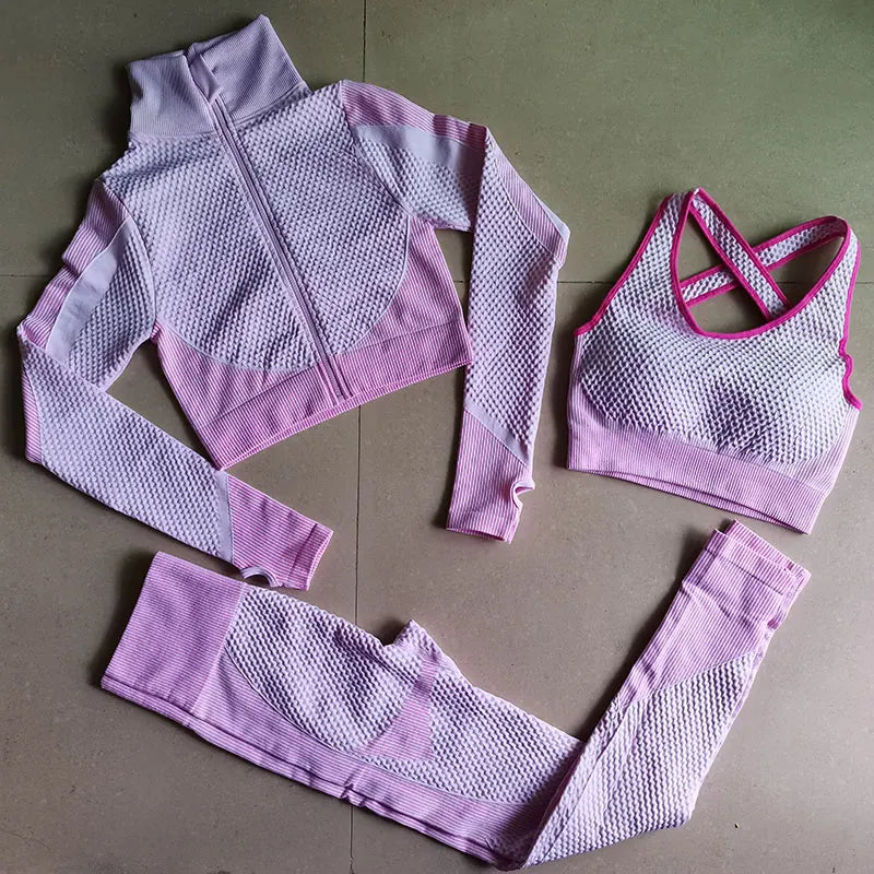 Yoga Set Seamless Fitness Suit Gym Sets Seamless Legging Sport Top Bra Long Sleeve Workout Clothing For Women's Tracksuit Outfit