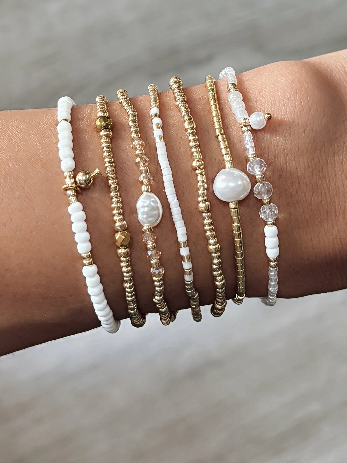 7PCS Bohemian Elastic Handmade Beaded multi-layer Stacked Women's Bracelet Set Party Jewelry Gift