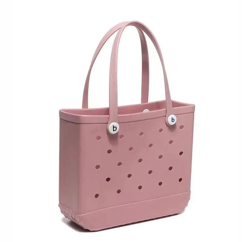 M/L/XL Beach Bag Fashion EVA Waterproof Rubber Picnic Storage Basket Travel Shopping Handbag Women Shoulder Solid Color Tote Bag