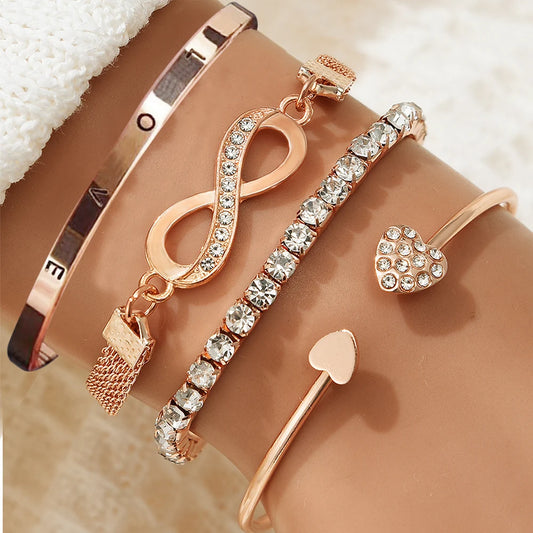 Vintage Elegant 4pcs Bracelet Set - Adjustable Heart & Infinity Bangle - Women's Daily & Gift Occasion Jewelry