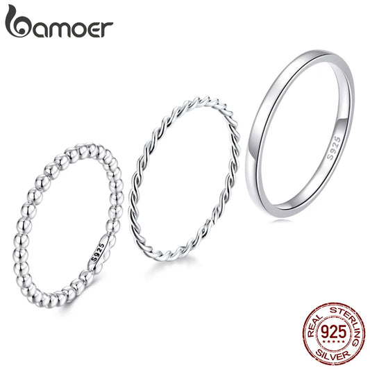 BAMOER Solid 925 Sterling Silver Eternity Bead Wedding Band Ring, Minimalist Thin Chic Statement Band Ring Comfort Fit